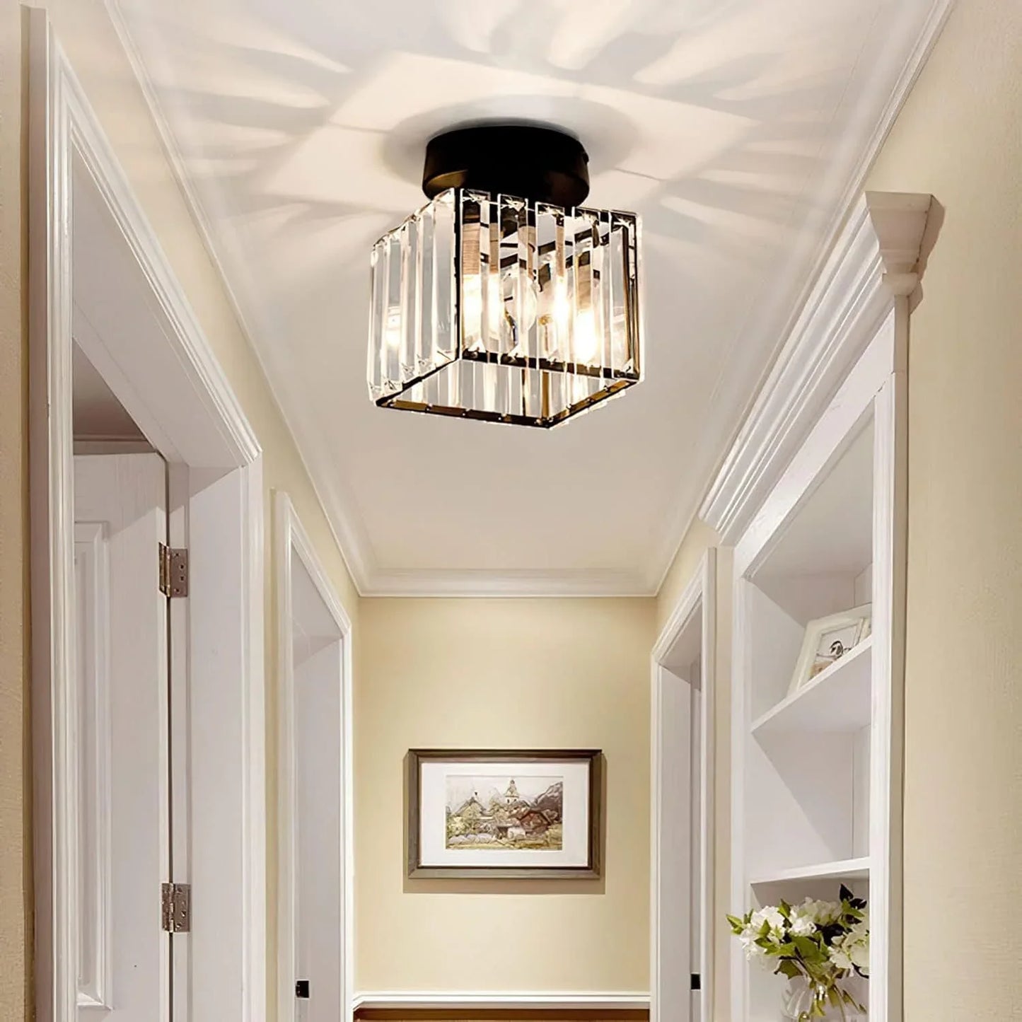 Modern Crystal Ceiling Light with Gold and Black Accents - Stylish Lighting for Your Home