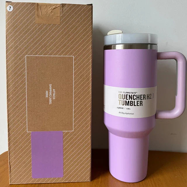 Insulated Stainless Steel Travel Mug - 40 Oz Large Mug With Handle Leakproof Lid And Straw