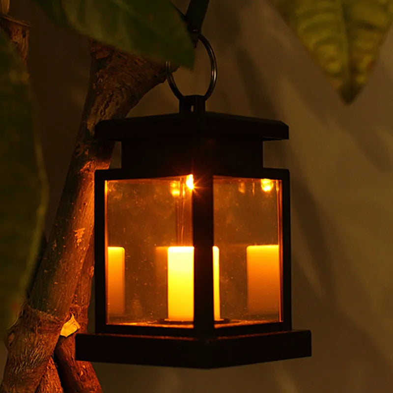 Solar Lantern With LED Candle - Hanging Lamp For Garden & Terrace , Decorative Light For Outdoor Use