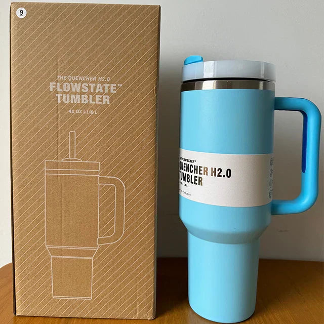 Insulated Stainless Steel Travel Mug - 40 Oz Large Mug With Handle Leakproof Lid And Straw