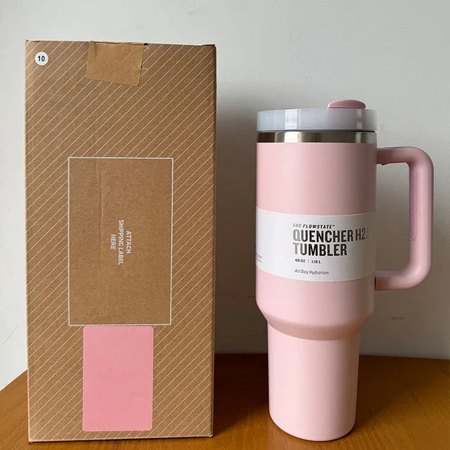 Insulated Stainless Steel Travel Mug - 40 Oz Large Mug With Handle Leakproof Lid And Straw