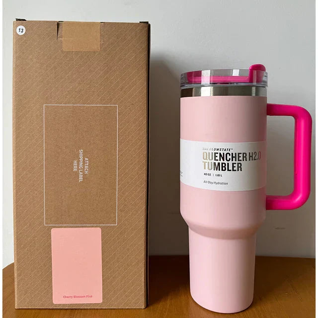 Insulated Stainless Steel Travel Mug - 40 Oz Large Mug With Handle Leakproof Lid And Straw