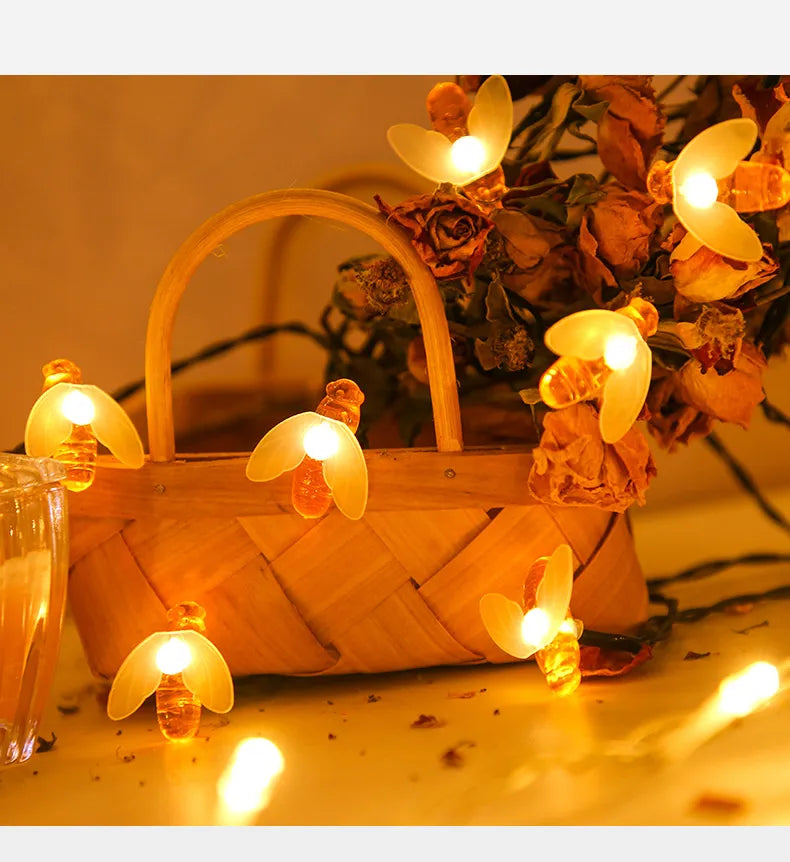 Solar Fairy Lights Bee - LED Decorative Lights For Garden & Patio , Outdoor Lighting With Bee Design