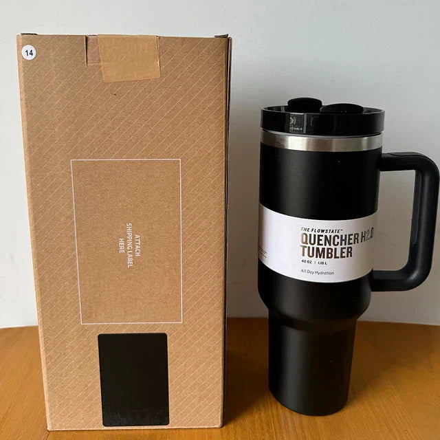 Insulated Stainless Steel Travel Mug - 40 Oz Large Mug With Handle Leakproof Lid And Straw