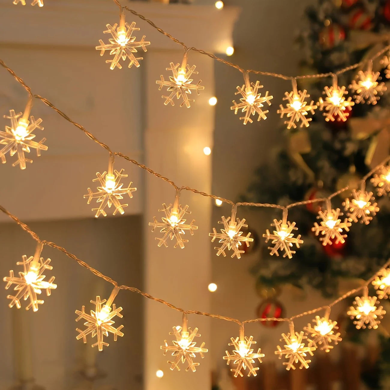 Led Snowflake Fairy Lights For Indoors And Outdoors - Decorative Lighting With Warm White Or Coloured Light