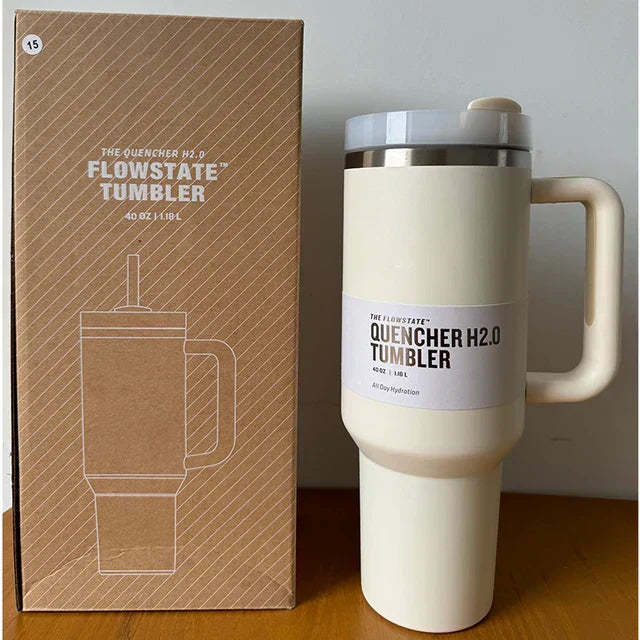 Insulated Stainless Steel Travel Mug - 40 Oz Large Mug With Handle Leakproof Lid And Straw