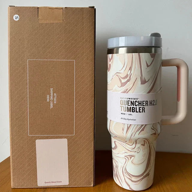 Insulated Stainless Steel Travel Mug - 40 Oz Large Mug With Handle Leakproof Lid And Straw