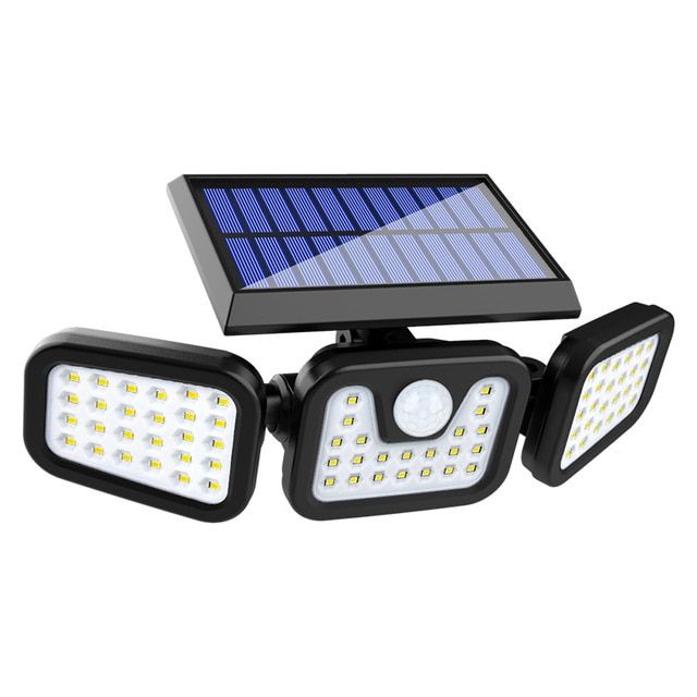 Solar Led Floodlight With Motion Detector - 3 - Spot Outdoor Lighting For Garden Yard And Garage