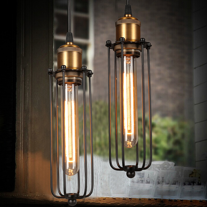 Industrial Pendant Light In Retro Design - Vintage Hanging Lamp With Metal Grid