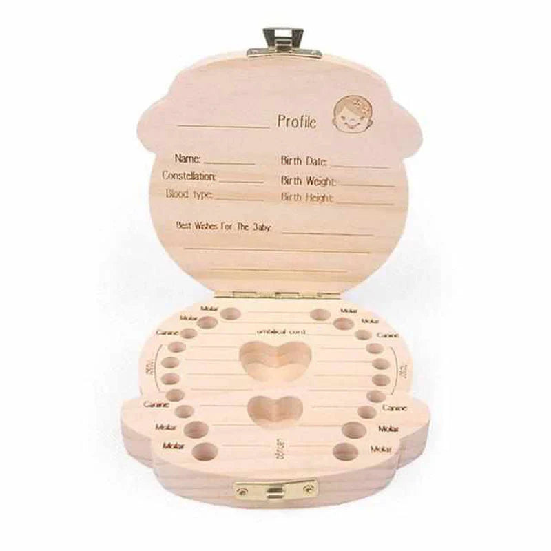 Wooden Tooth Box for Precious Memories - with Space for Milk Teeth and Personal Data
