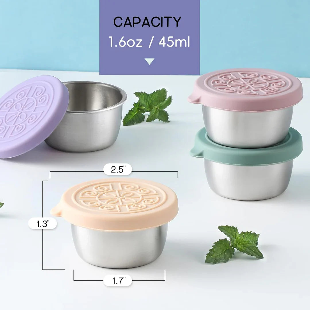 Tightly Sealable Stainless Steel Sauce Containers (Set Of 6)