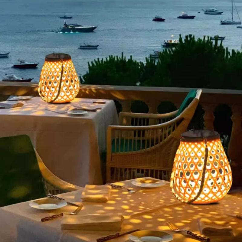 Solar Led Rattan Lantern - Large Outdoor Lighting In Oval Design For Garden And Patio