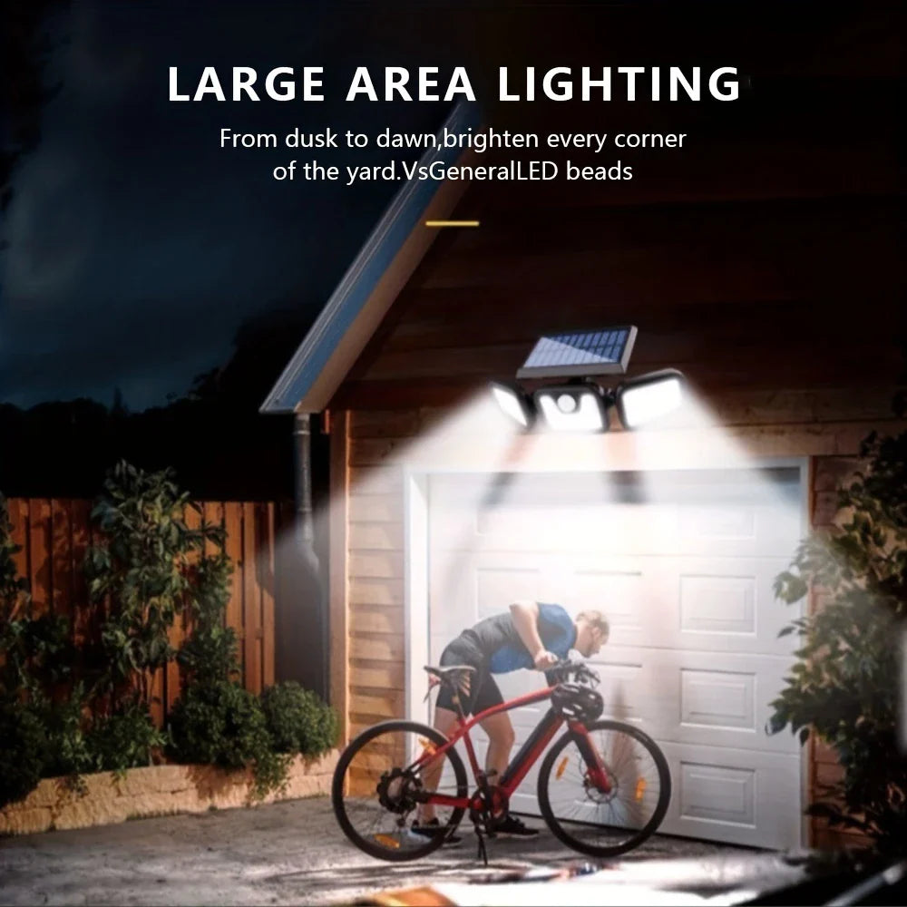 Solar Led Floodlight With Motion Detector - 3 - Spot Outdoor Lighting For Garden Yard And Garage