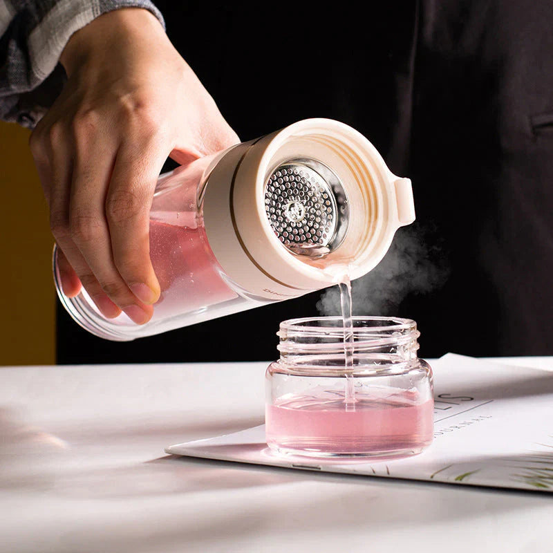 Double - Walled Glass Bottle with Tea Strainer and Infuser