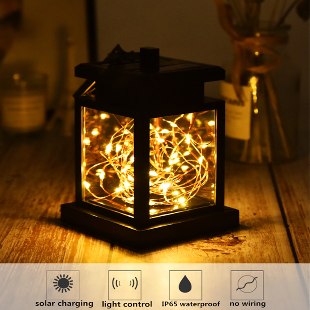 Solar Led Lantern With Wire Lights - Decorative Garden Lamp For Outdoor Areas And Patios
