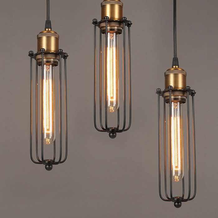Industrial Pendant Light In Retro Design - Vintage Hanging Lamp With Metal Grid