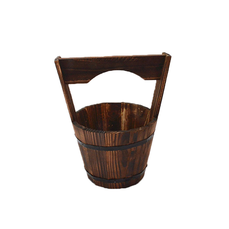 Wood Bucket Planter in Barrel Design for Garden and Patio - Decorative Wooden Flower Pots