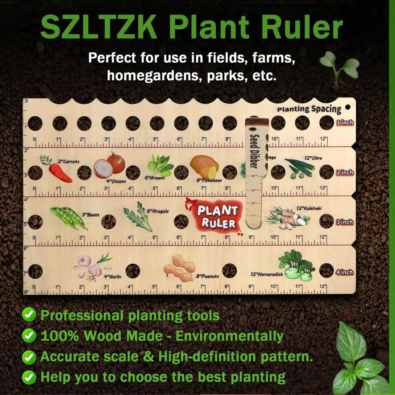 Wood Planting Ruler - Multifunctional Seed Measuring Tool for Garden