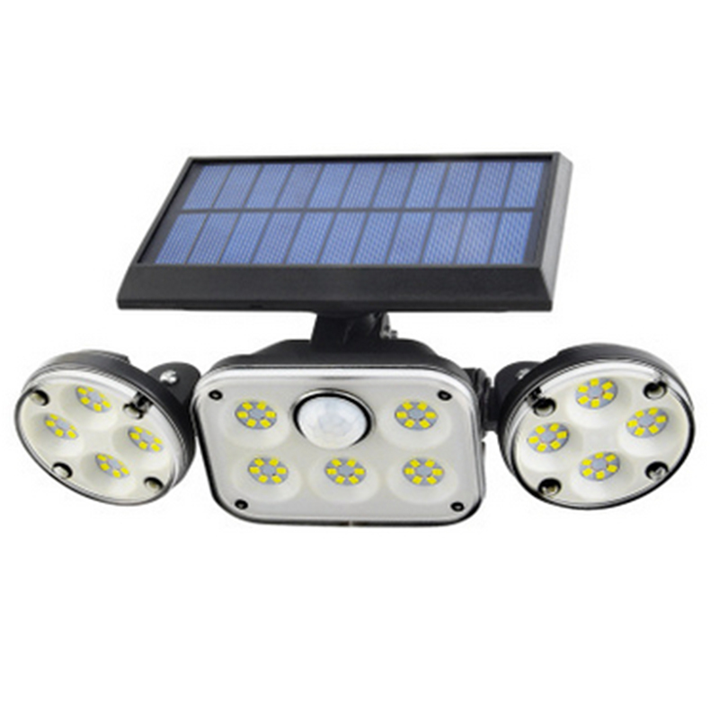 Solar Led Floodlight With Motion Detector - 3 - Spot Outdoor Lighting For Garden Yard And Garage