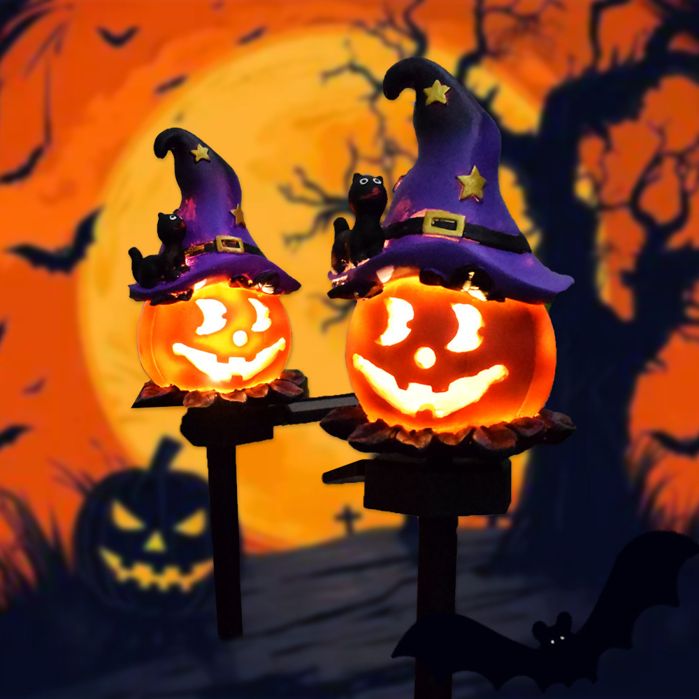 Halloween Solar Lights - Decorative Led Garden Lights With Pumpkin And Witch Motifs