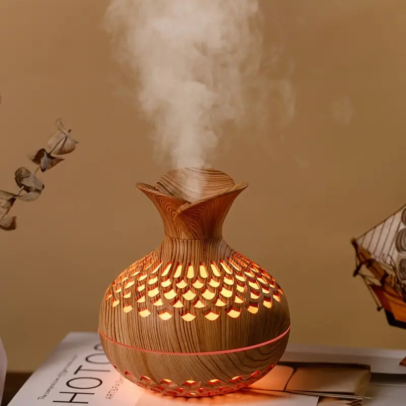 Aromatherapy Humidifier with Led Diffuser in Wood Look & Night Light
