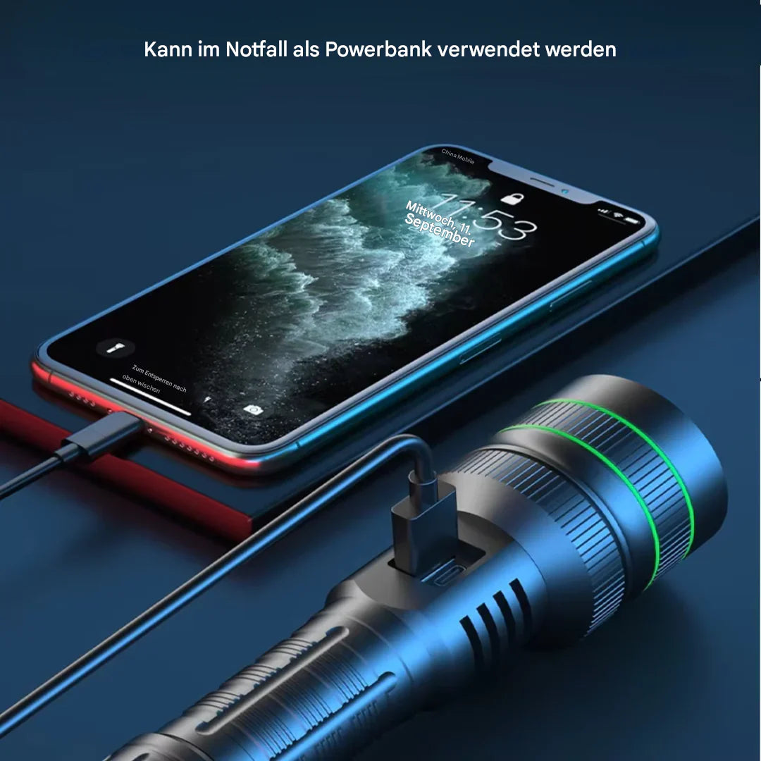 Extremely Bright And Zoomable LED Torch With Power Bank Function For Outdoor Adventures