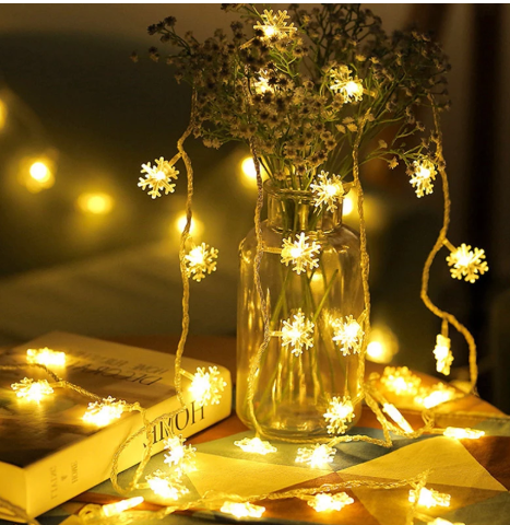 Led Snowflake Fairy Lights For Indoors And Outdoors - Decorative Lighting With Warm White Or Coloured Light