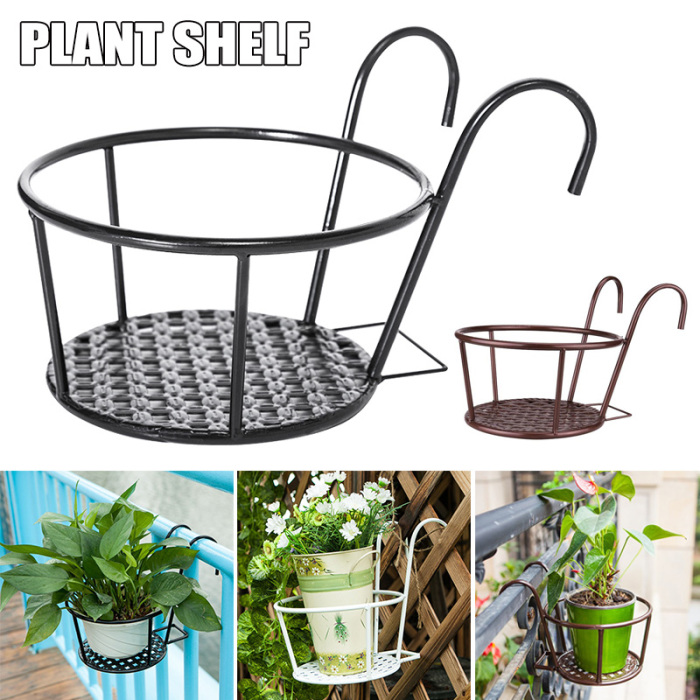 Hanging Metal Plant Basket - Balcony Plant Pot with Hook for Garden and Terrace