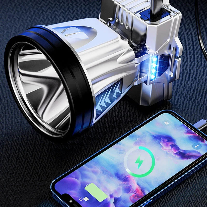 Wide - Beam Led Headlamp with Power Bank Function and Usb Charging Port