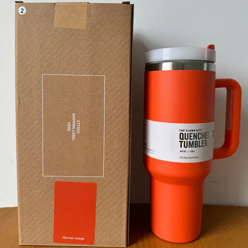 Insulated Stainless Steel Travel Mug - 40 Oz Large Mug With Handle Leakproof Lid And Straw
