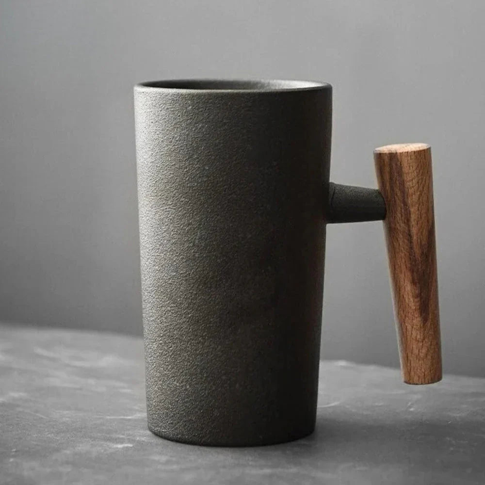 Nordic Design Mug - Minimalist Ceramic Mug With Wooden Handle