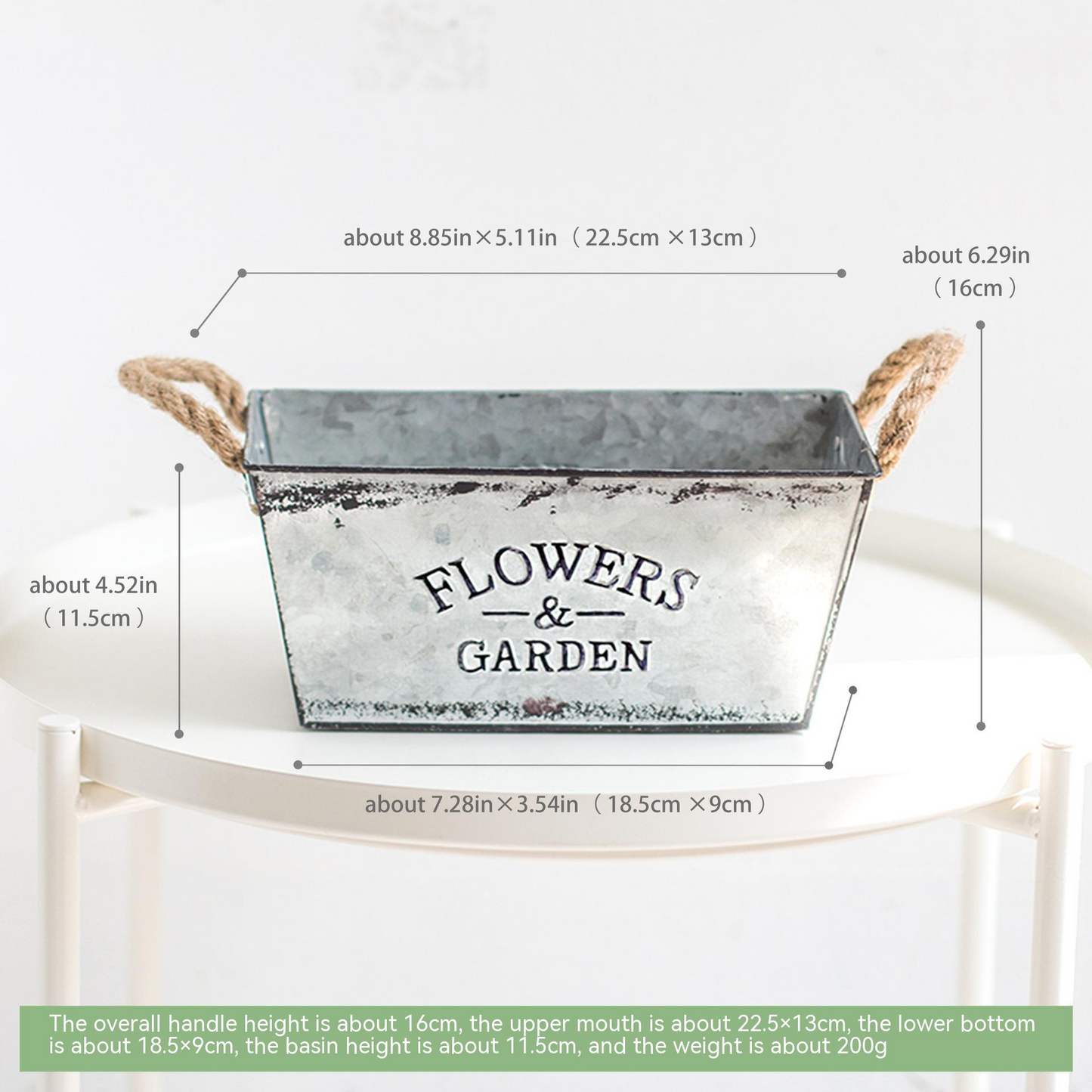 Decorative Metal Flower and Garden Container with Hemp Rope Handles