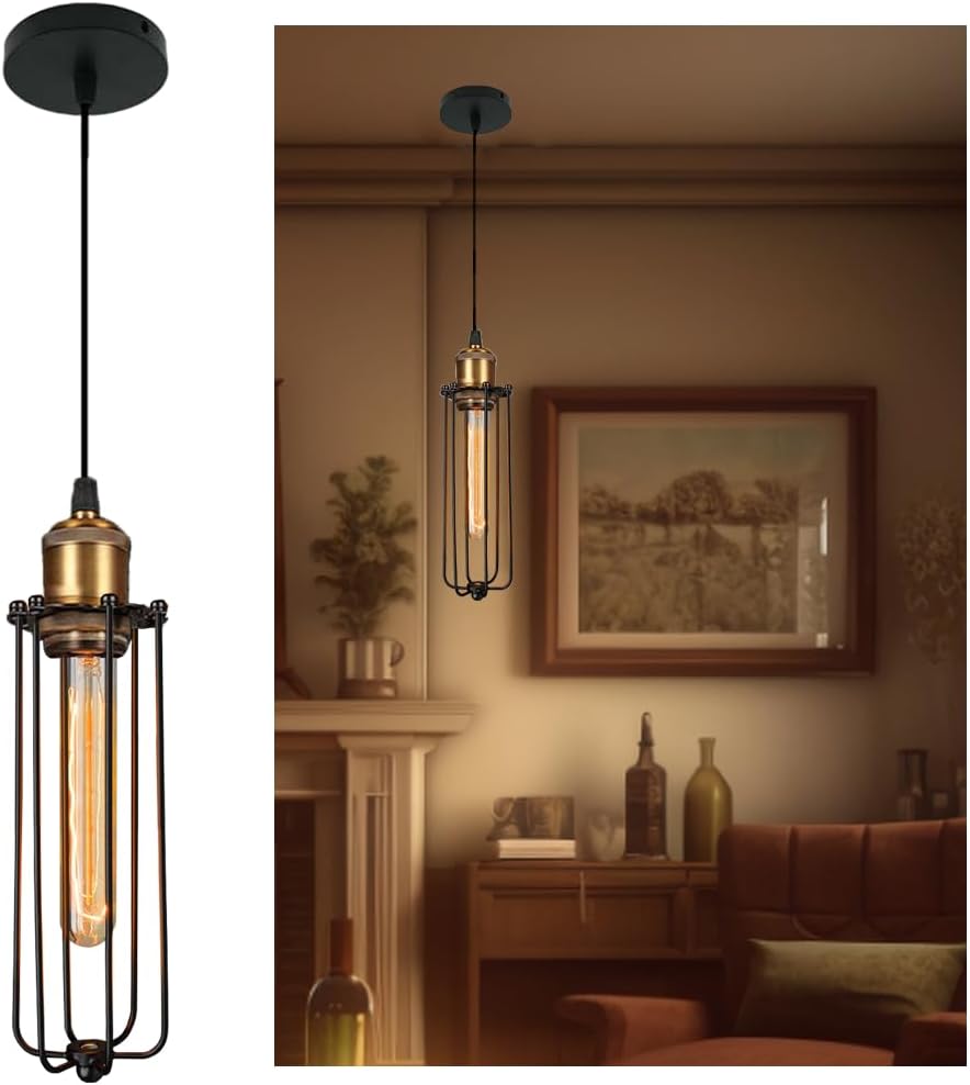 Industrial Pendant Light In Retro Design - Vintage Hanging Lamp With Metal Grid