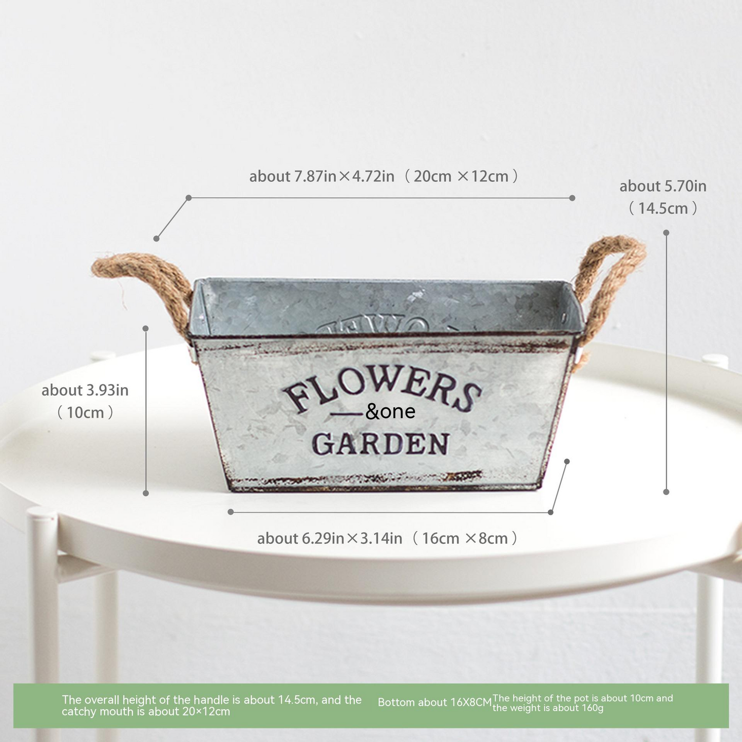 Decorative Metal Flower and Garden Container with Hemp Rope Handles