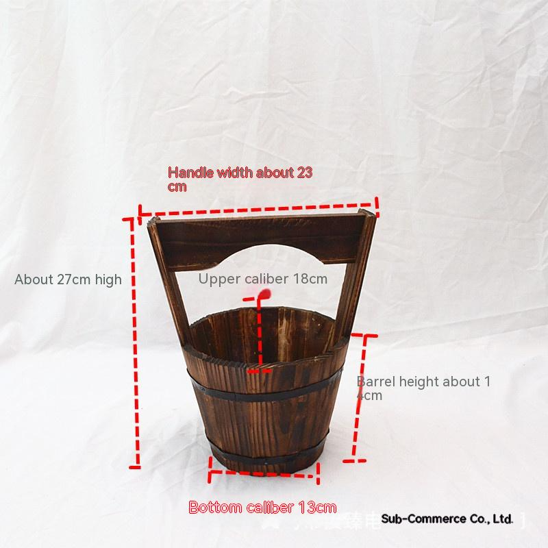 Wood Bucket Planter in Barrel Design for Garden and Patio - Decorative Wooden Flower Pots