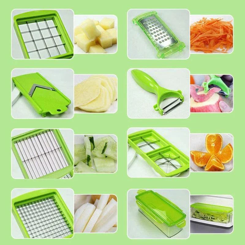 12 - In-1 Multifunctional Vegetable Slicer with Interchangeable Blades and Collection Container