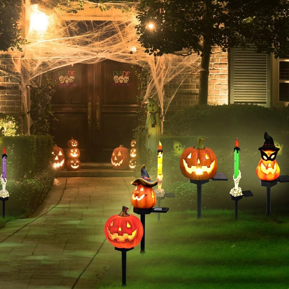Halloween Solar Lights - Decorative Led Garden Lights With Pumpkin And Witch Motifs