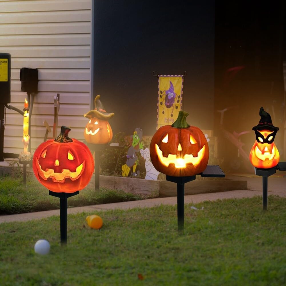 Halloween Solar Lights - Decorative Led Garden Lights With Pumpkin And Witch Motifs