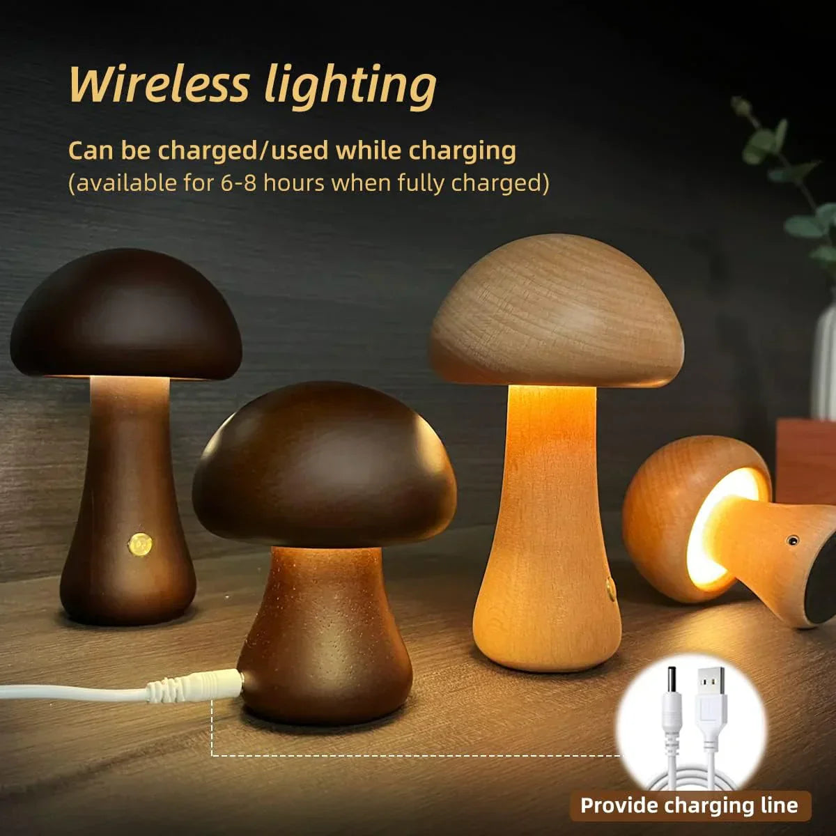 Wooden Mushroom Led Night Light - Charming Lamp in Natural Design for a Cosy Atmosphere