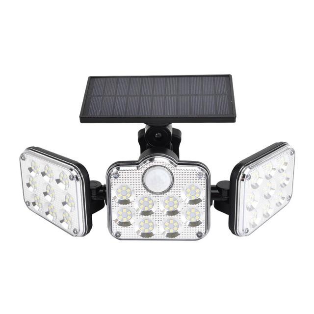 Solar Led Floodlight With Motion Detector - 3 - Spot Outdoor Lighting For Garden Yard And Garage