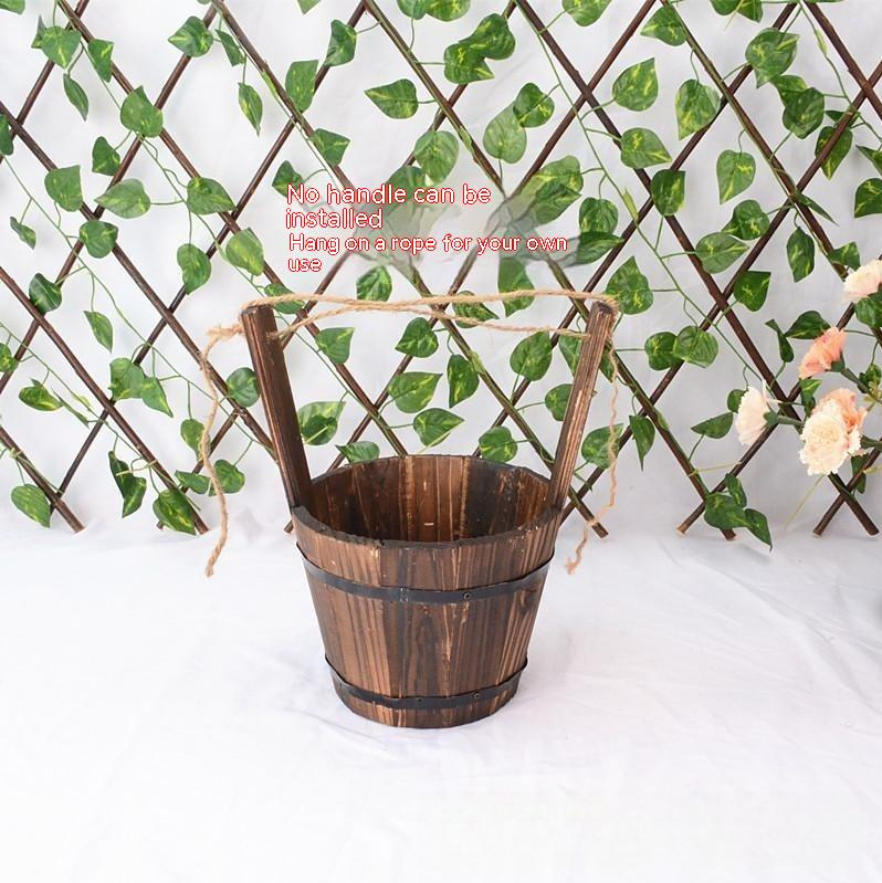 Wood Bucket Planter in Barrel Design for Garden and Patio - Decorative Wooden Flower Pots