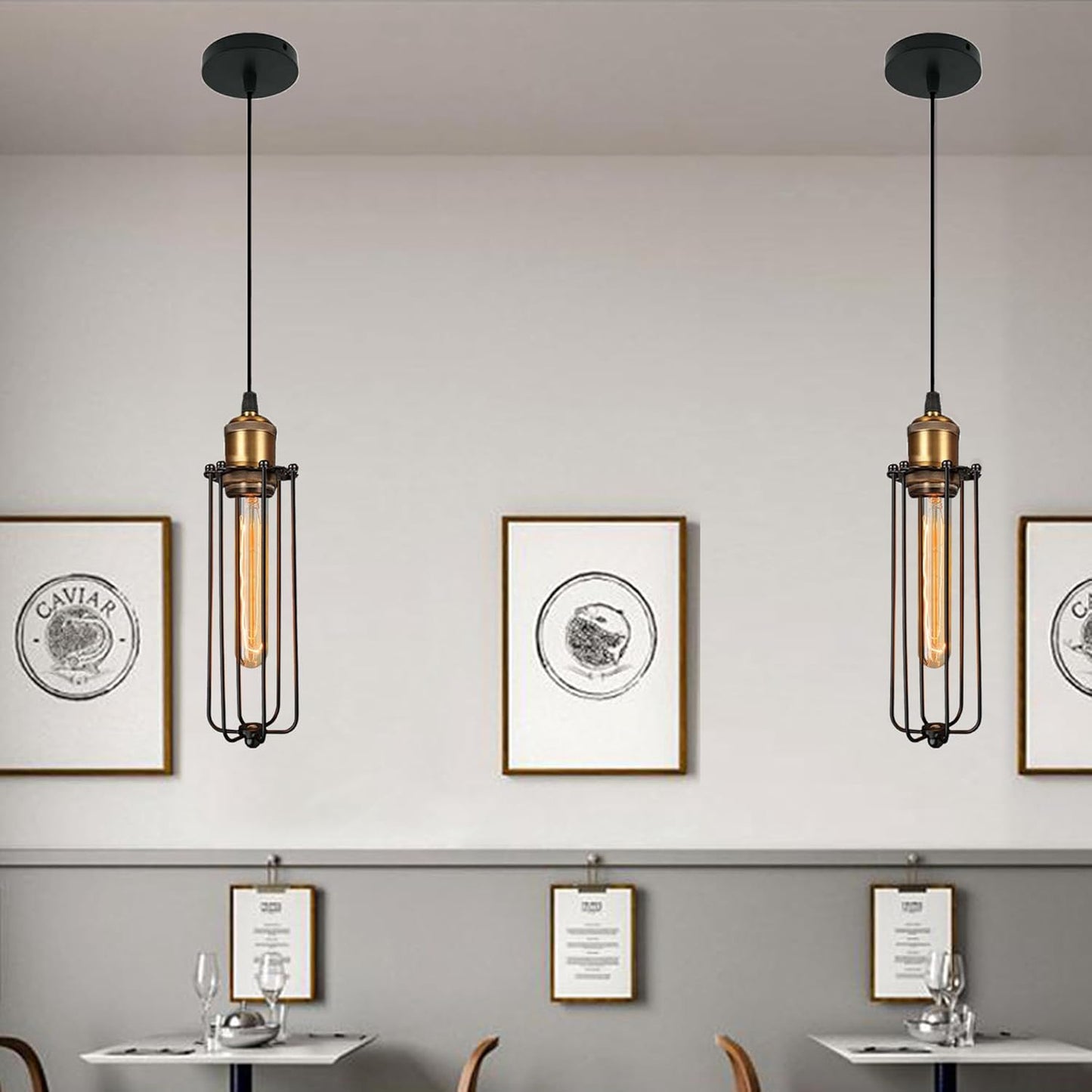 Industrial Pendant Light In Retro Design - Vintage Hanging Lamp With Metal Grid
