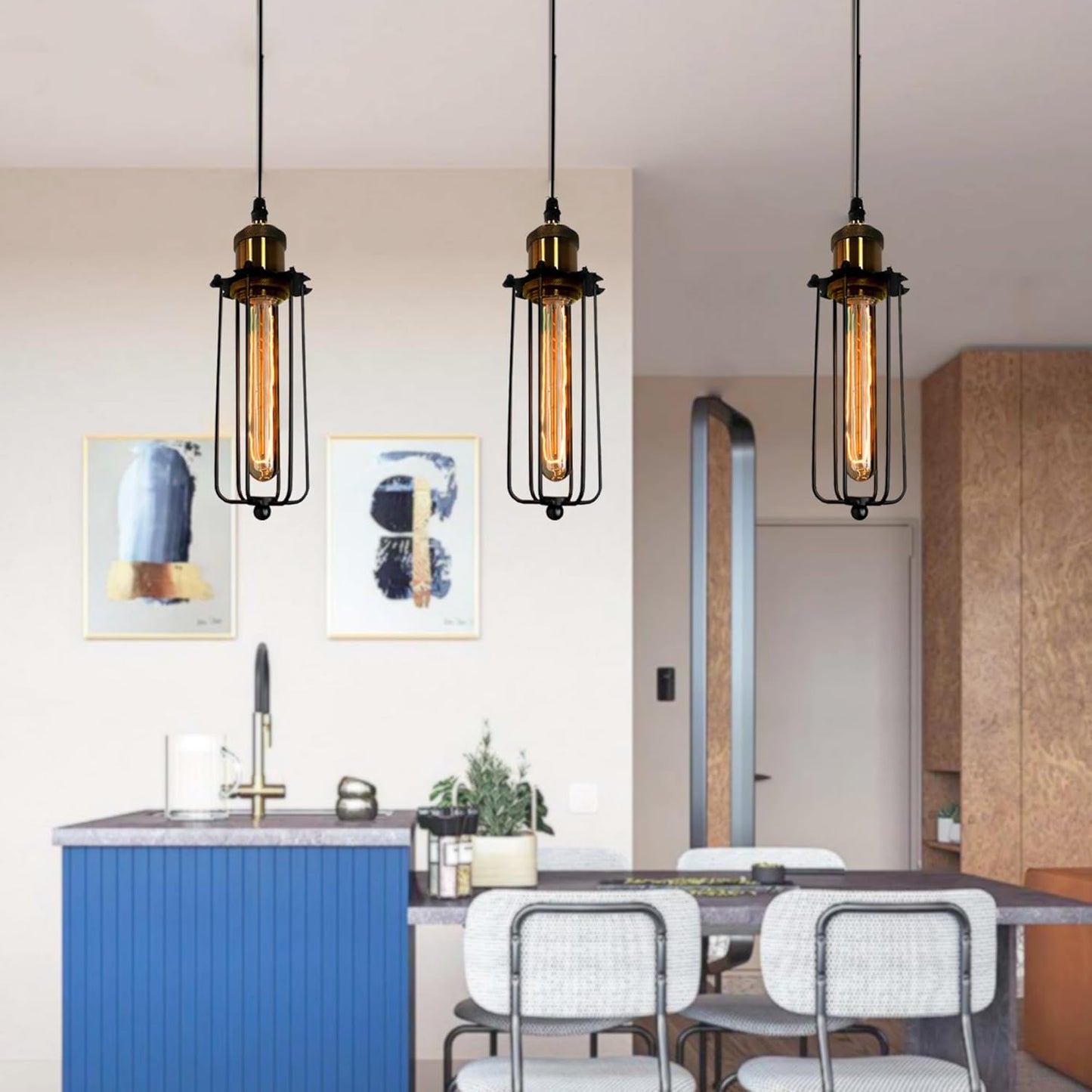 Industrial Pendant Light In Retro Design - Vintage Hanging Lamp With Metal Grid