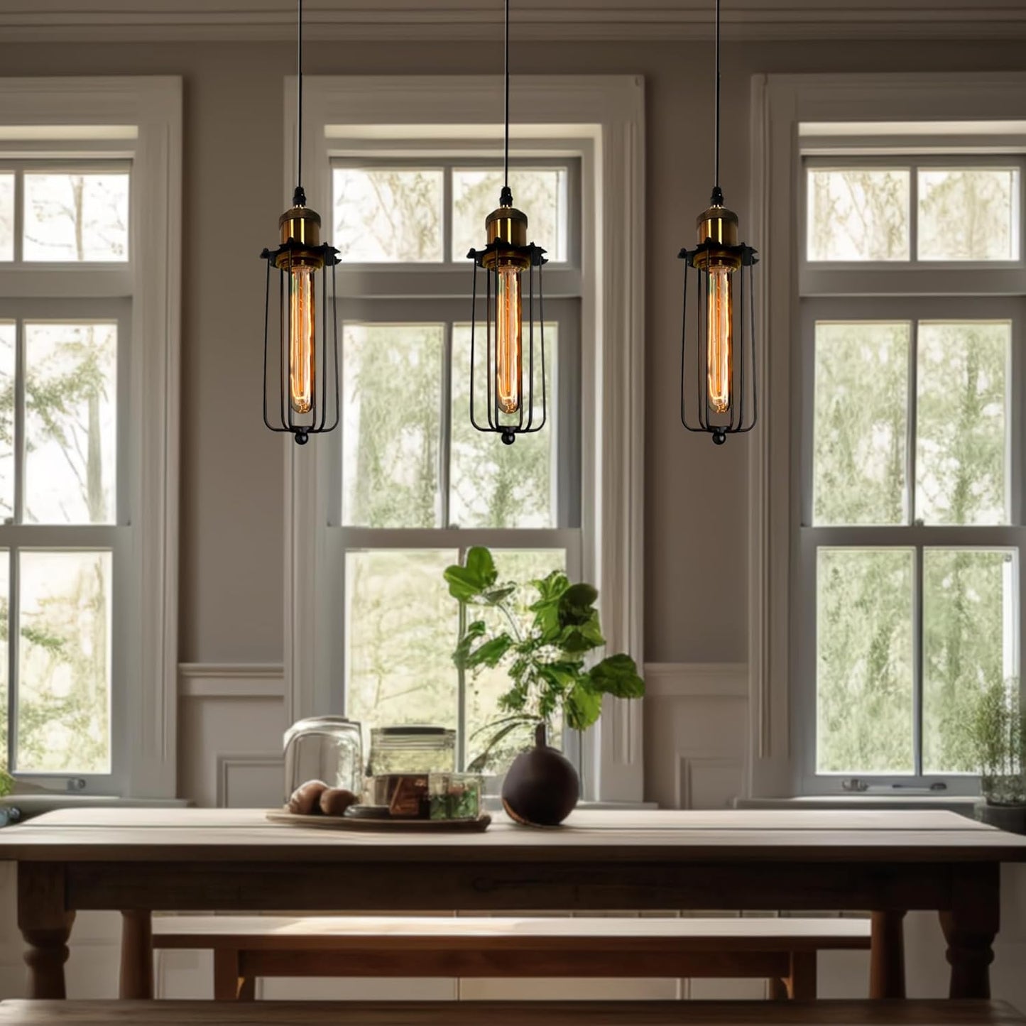 Industrial Pendant Light In Retro Design - Vintage Hanging Lamp With Metal Grid