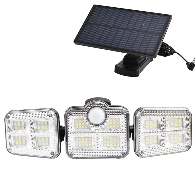 Solar Led Floodlight With Motion Detector - 3 - Spot Outdoor Lighting For Garden Yard And Garage