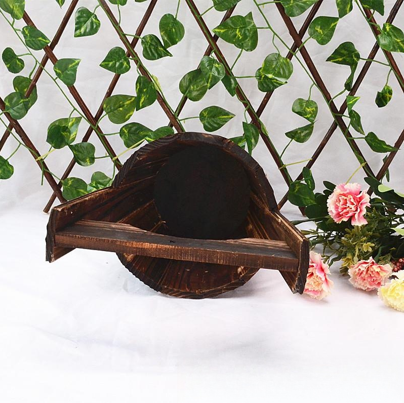 Wood Bucket Planter in Barrel Design for Garden and Patio - Decorative Wooden Flower Pots