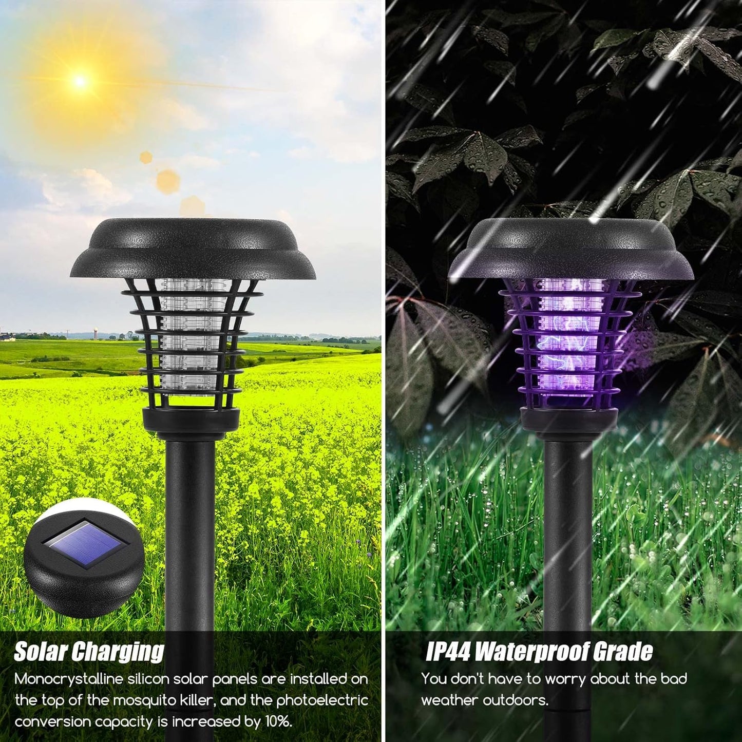 Solar Insect Killer With Led Light - Waterproof Garden Light For Mosquito Repellent