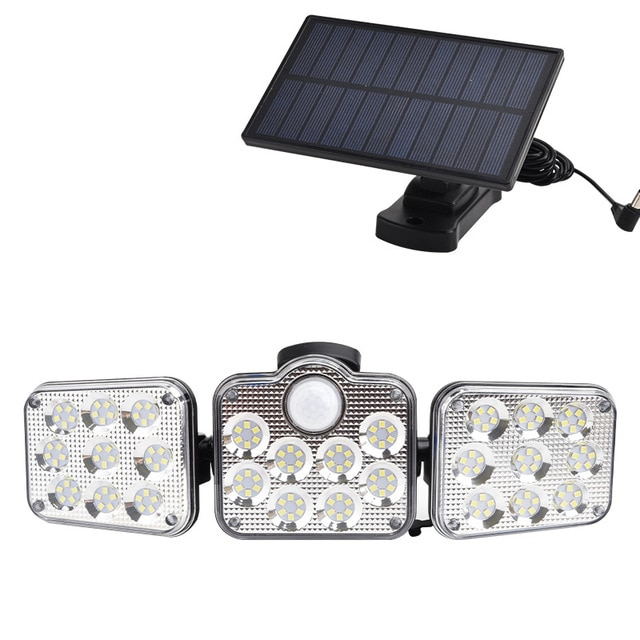 Solar Led Floodlight With Motion Detector - 3 - Spot Outdoor Lighting For Garden Yard And Garage