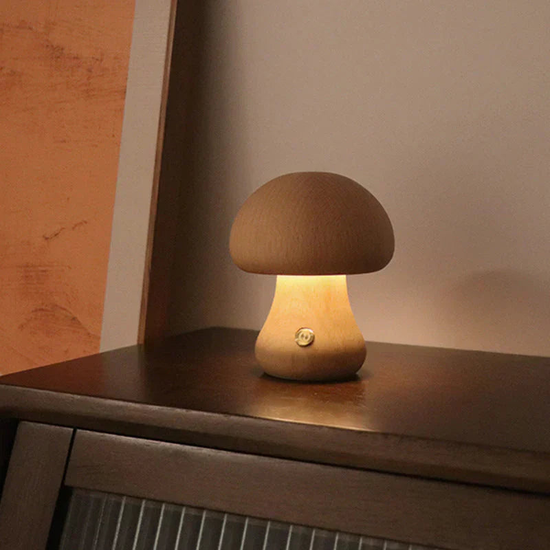 Wooden Mushroom Led Night Light - Charming Lamp in Natural Design for a Cosy Atmosphere
