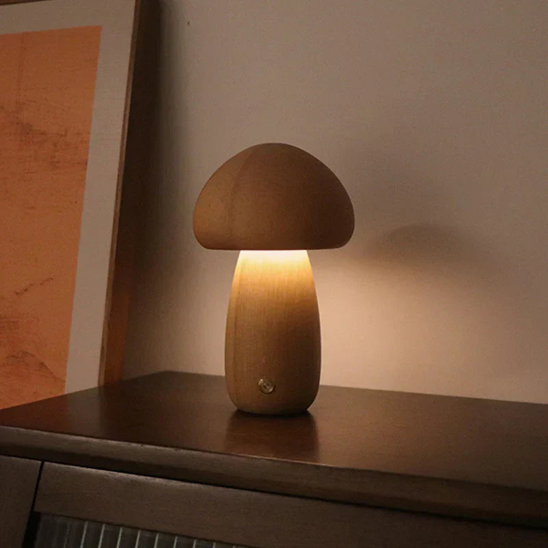 Wooden Mushroom Led Night Light - Charming Lamp in Natural Design for a Cosy Atmosphere
